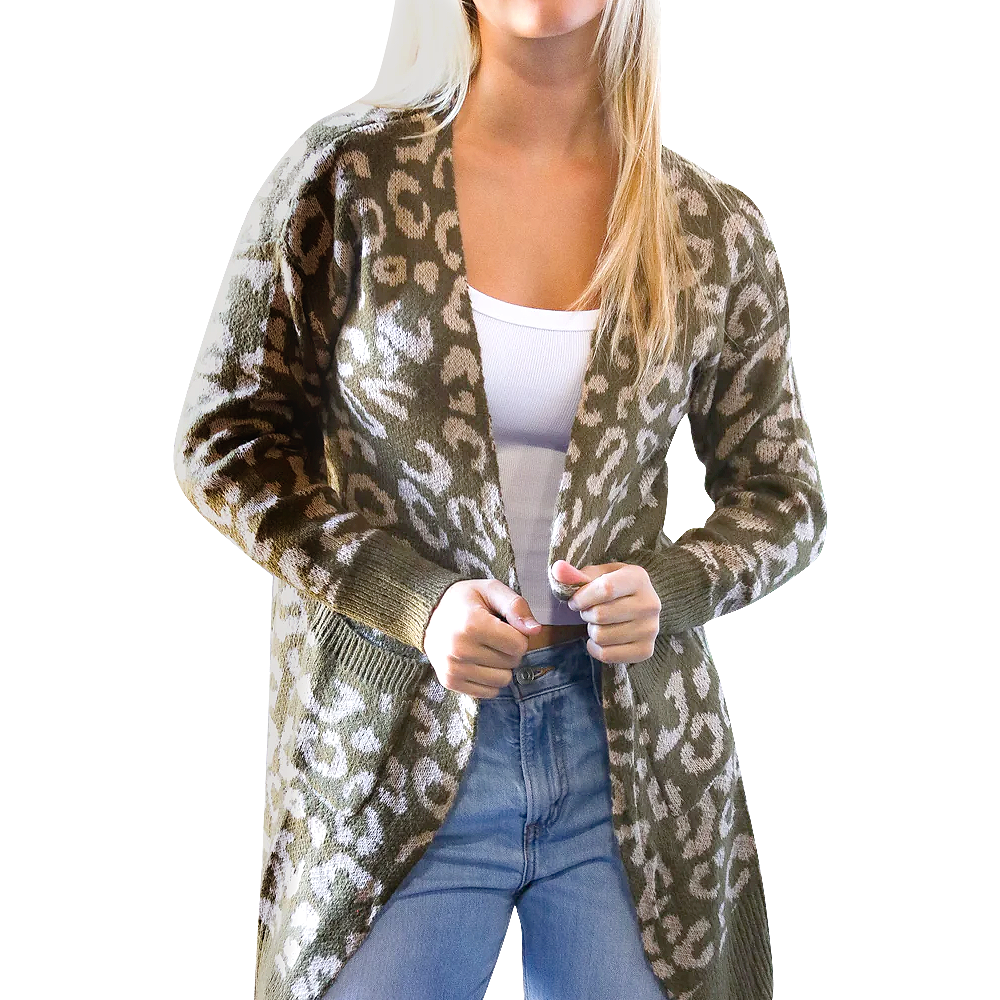 Women's Animal Print Olive Cardigan